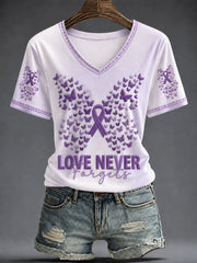 Women's Purple Art Printed V-neck T-shirt