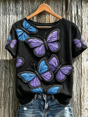 Women's Butterfly Pattern Printed Casual Short Sleeves T-Shirt
