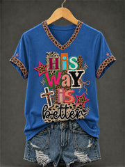 Women's His Way Is Better Print Casual V-Neck Tee