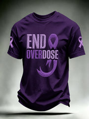 Men's Overdose Awareness Purple Ribbon Print T-shirt