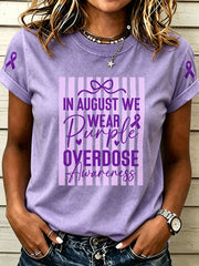 Women's Overdose Awareness Purple Ribbon Print T-shirt
