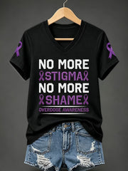 Women's No More Stigma No More Shame Overdose Awareness Print Casual V-Neck Tee