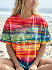Women's Faith Can Move Mountains Colorful Print Short-sleeved T-shirt