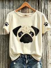 Women's cute dog pattern printed casual short-sleeve T-shirt