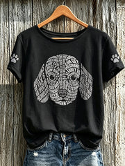Women's cute dog pattern printed casual short-sleeve T-shirt
