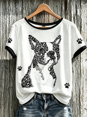 Women's cute dog pattern printed casual short-sleeve T-shirt