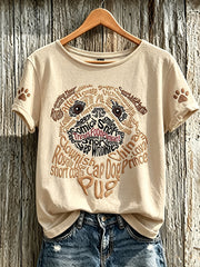 Women's cute dog pattern printed casual short-sleeve T-shirt