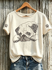Women's cute dog pattern printed casual short-sleeve T-shirt