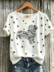 Women's cute dog pattern printed casual short-sleeve T-shirt