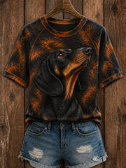 Women's Cute Dachshund Art Round Neck Short Sleeve T-shirt