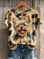 Women's Yorkshire Terrier & Dog Coat Pattern Print short-sleeved T-shirt