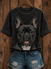 Women's Cute French Bulldog Art Round Neck Short Sleeve T-shirt