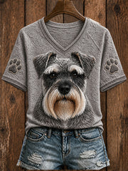 Women's Cute Miniature Schnauzer Art V-neck Short Sleeve T-shirt