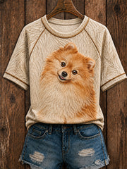 Women's Cute Pomeranian Art Round Neck Short Sleeve T-shirt