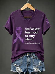 Women's Overdose Awareness Purple Ribbon Print T-shirt