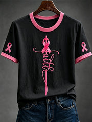 Women's Faith Pink Ribbon Print Round Neck Short-sleeved T-shirt