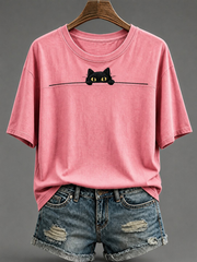 Women's Cute cat print short-sleeved T-shirt