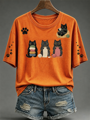 Women's Cute cat print short-sleeved T-shirt