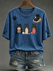 Women's Cute cat print short-sleeved T-shirt