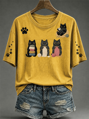 Women's Cute cat print short-sleeved T-shirt