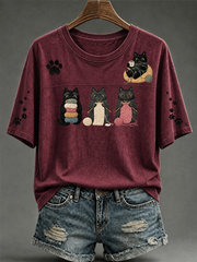 Women's Cute cat print short-sleeved T-shirt