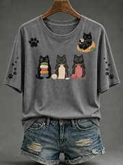 Women's Cute cat print short-sleeved T-shirt
