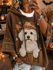 Women's Retro Western Cowboy Dog Casual Loose Hoodie