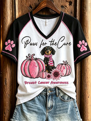Women's Paws for the Cure Breast Cancer Awareness Dachshund Dog & Pink Pumpkins Print short-sleeved T-shirt