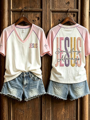 Women's Faith Theme Print Pattern Printed Leisure V-neck Short-Sleeved T-shirt
