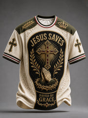 Men's Christian JESUS SAVES Cross Waffle Short Sleeve Tee