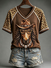 Women's Fun Western Horse V-Neck T-Shirts