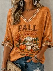 Women's Fall Is My Favorite Color Mid-length Sleeves V-Neck T-Shirt