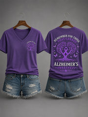 Women's Purple Ribbon Remember For Those Who Cannot Alzheimer's Awareness Support V-Neck Tee