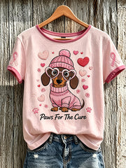 Women's breast cancer theme cute dog print casual short-sleeve T-shirt
