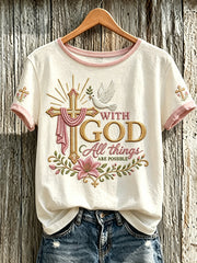 Women's faith-themed pattern printed casual short-sleeve T-shirt