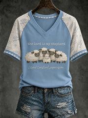Women's Christian The Lord Is My Shepherd V-neck Short Sleeve T-shirt