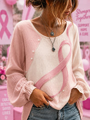Women's Breast Cancer Awareness Support Ribbon Cotton-Linen Shirt
