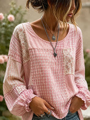 Women's Elegant Patchwork Art Linen Shirt