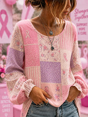 Women's Breast Cancer Awareness Support Flowers Pink Ribbon Cotton-Linen Shirt