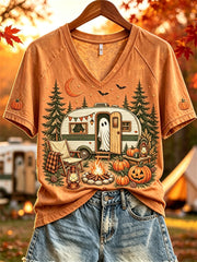Women's Halloween Ghost Fall RV Camping Print short-sleeved T-shirt