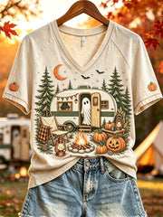 Women's Halloween Ghost Fall RV Camping Print short-sleeved T-shirt