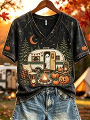 Women's Halloween Ghost Fall RV Camping Print short-sleeved T-shirt