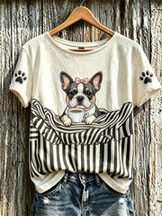 Women's cute dog pattern printed casual short-sleeved T-shirt