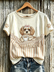 Women's cute dog pattern printed casual short-sleeved T-shirt