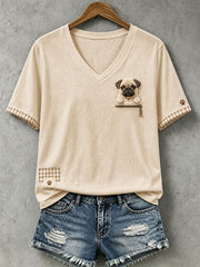Women's Lovely Pug Felt Art T-Shirt