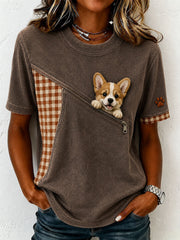 Women's Lovely Corgi Felt Art T-Shirt