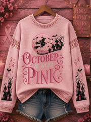 Women's Halloween Breast Cancer Pink Print Sweatshirt