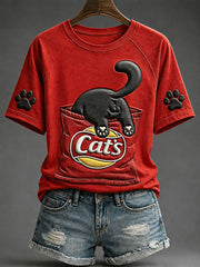 Women’s Fun Black Cat Print T-Shirts
