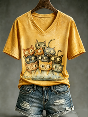 Women's Cute cat print short-sleeved T-shirt