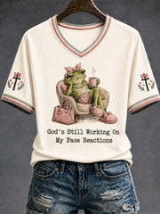 Women's Funny Christian God's Still Working On My Face Reactions Short Sleeve T-shirt